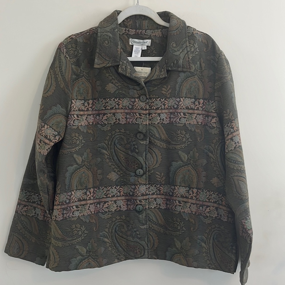 Coldwater Creek Tapestry Jacket Paisley Green Floral Autumn Winter Earthy Boho L - Picture 1 of 5